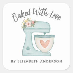 Cute Cake Mixer Gebakken Met Liefde Bakkerij Vierkante Sticker