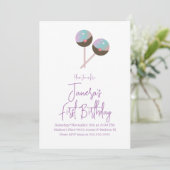 Cute Cake Pop Snoep Bar First Birthday Uitnodiging (Staand voorkant)