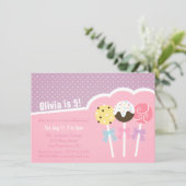 Cute Cake Pops Invitations Filles Anniversaires (Debout devant)