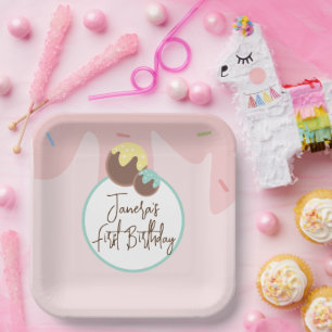 Cute Cakepop Ballen Eerste Verjaardag Frosting   P Papieren Bordje