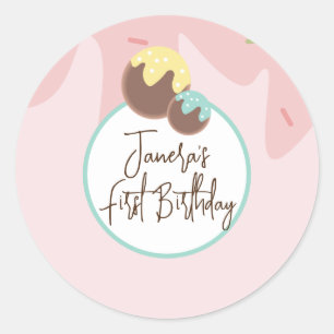 Cute Cakepop Ballen Eerste Verjaardag Frosting Ronde Sticker
