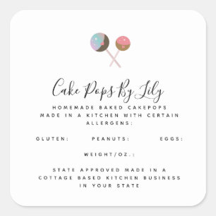 Cute Cakepop Logo Homemade Food Business Vierkante Sticker
