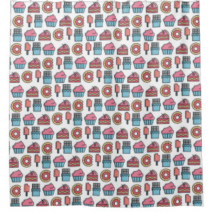 Cute Cakes and Desserts Pattern Douchegordijn