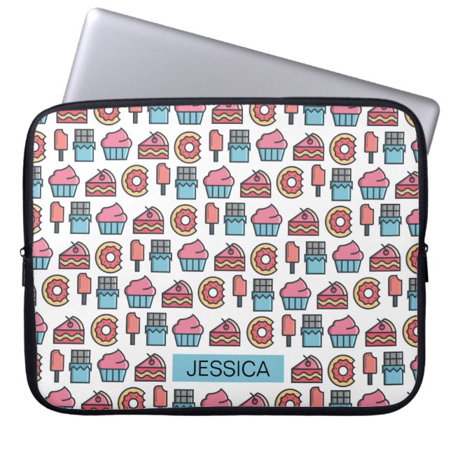 Cute Cakes and Desserts Pattern Personalized Laptop Sleeve (Voorkant)