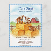 Cute Calf Baby Shower Gingham Hay Invitation (Devant)