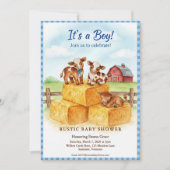 Cute Calf Baby Shower Gingham Hay Invitation (Devant)