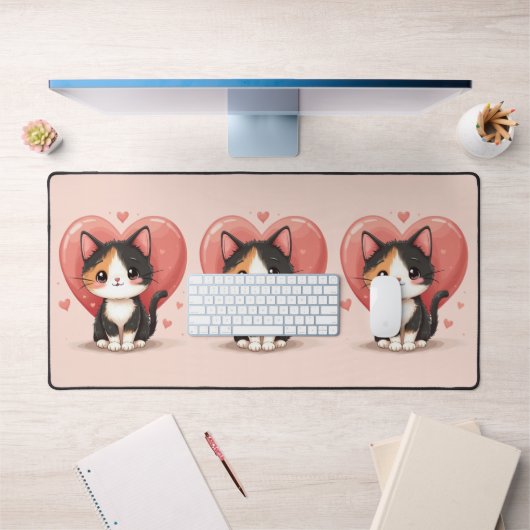 Cute Calico Cat Heart Kawaii Valentine's Art (Bureau 1)