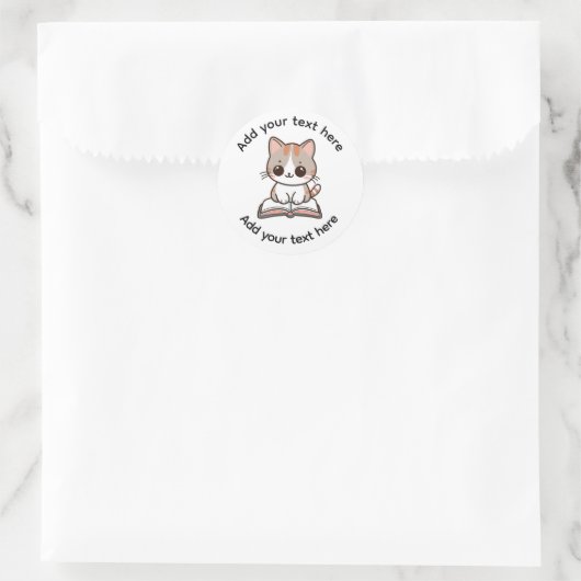 Cute Calico Cat Reading A Book Custom Ronde Sticker (Tas)