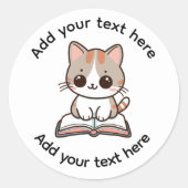 Cute Calico Cat Reading A Book Custom Ronde Sticker (Voorkant)