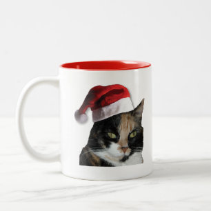 Cute Calico Cat Wearing Santa Hat Tweekleurige Koffiemok