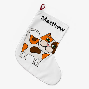 Cute Calico Kitty Cat Cartoon Grote Kerstsok