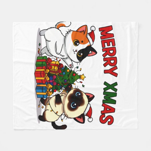Cute Calico & Siamese Kitten Gift Fleece Deken (Voorkant (Horizontaal))