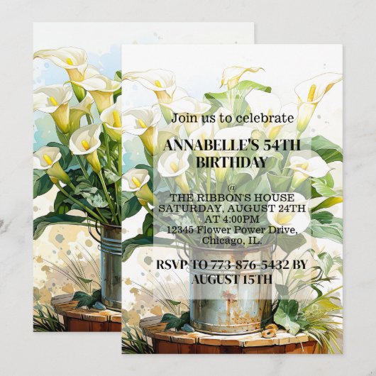 Cute Calla Lily Fleurs Invitations Anniversaire Fê (Devant / Derrière)