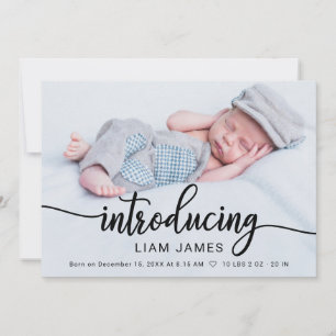 Cute Calligraphy Photo Birth Announcement Cards Feestdagenkaart