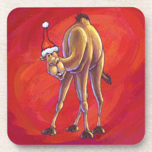 Cute Camel Kerstmis op rood Bier Onderzetter