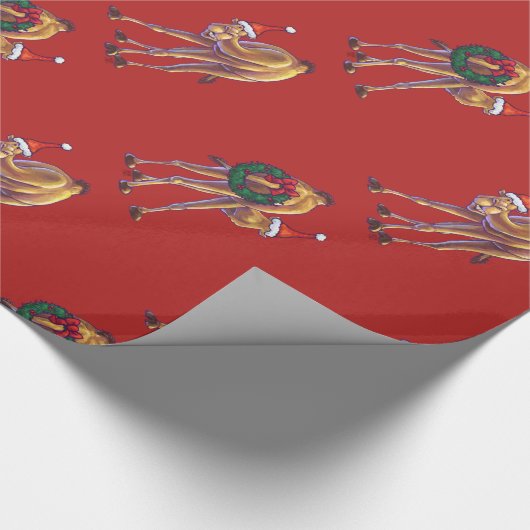 Cute Camel Kerstmis op rood Cadeaupapier (Hoek)