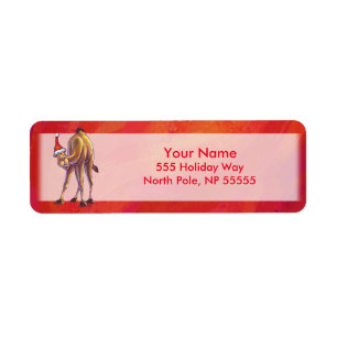 Cute Camel Kerstmis op rood Etiket