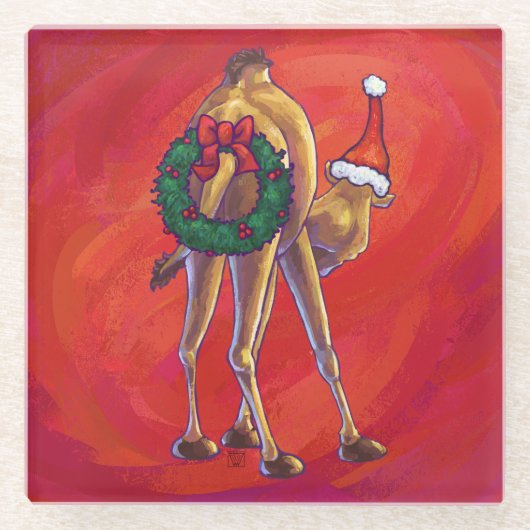 Cute Camel Kerstmis op rood Glazen Onderzetter (Voorkant)