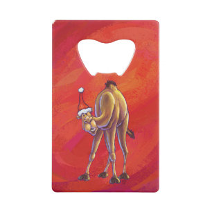 Cute Camel Kerstmis op rood Kredietkaart Flessenopener