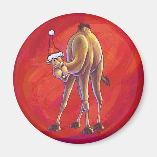 Cute Camel Kerstmis op rood Magneet (Voorkant)