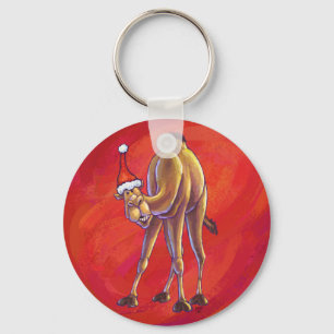 Cute Camel Kerstmis op rood Sleutelhanger