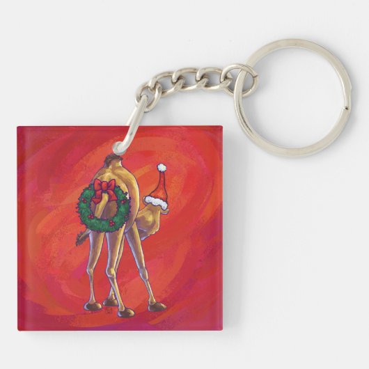 Cute Camel Kerstmis op rood Sleutelhanger (Achterkant)