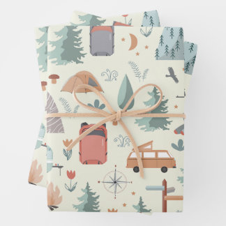 Cute Camping, Hiking, Ourways en Natuur Thema Inpakpapier Vel