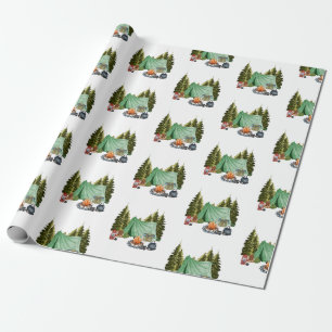 Cute Camping Theme Campfire, Tent, Forest Cadeaupapier