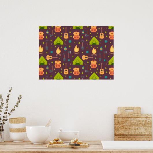 Cute Camping Thered Pattern Poster (Keuken)