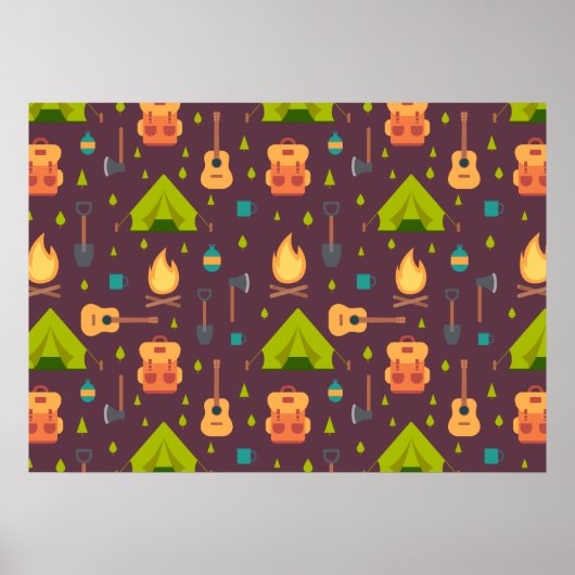 Cute Camping Thered Pattern Poster (Voorkant)