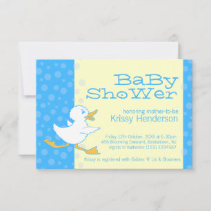 Cute canard baby shower bleu jaune invitation