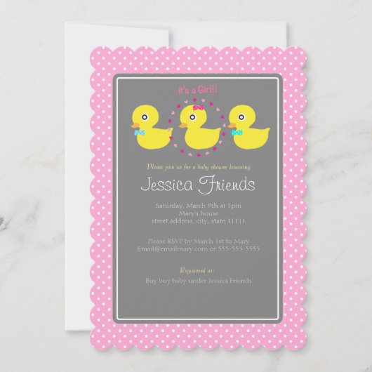 Cute canard fille baby shower invitation (Devant)