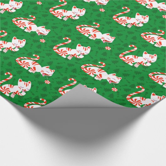 Cute Candy Cane Cat Cadeaupapier (Hoek)