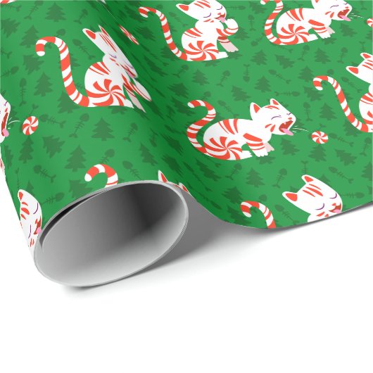 Cute Candy Cane Cat Cadeaupapier (Rol Hoek)