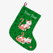 Cute Candy Cane Cat Grote Kerstsok (Voorkant (Hangend))