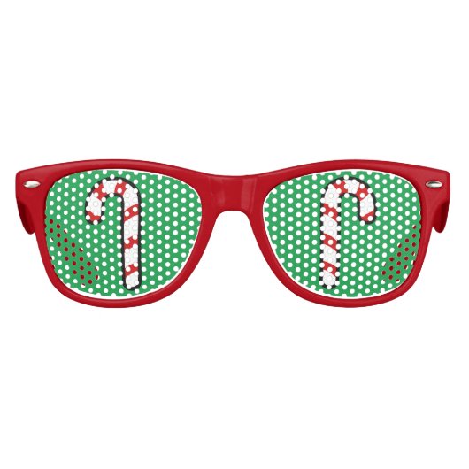 Cute Candy Cane Green Red Kerstparty Kinder Zonnebril (Voorkant)