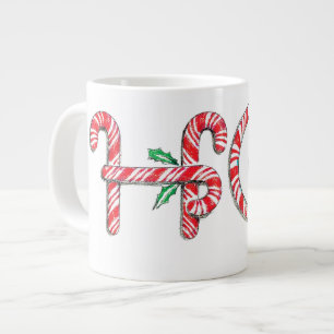 Cute Candy Cane Text Design met Word HO! Extra Grote Beker