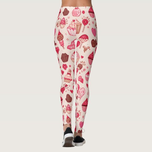 Cute Candy & Sweets Valentine Seamless Pattern  Leggings (Achterkant)