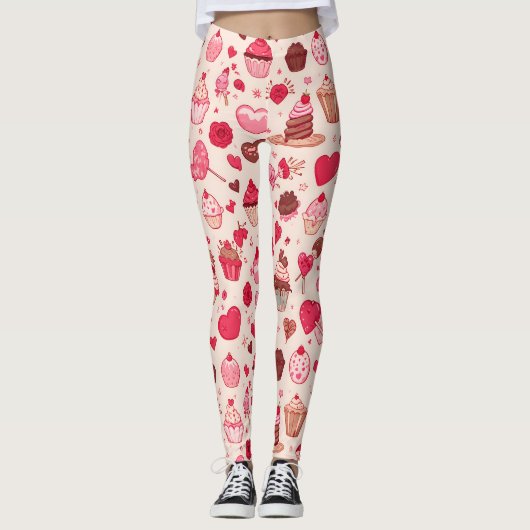 Cute Candy & Sweets Valentine Seamless Pattern  Leggings (Voorkant)