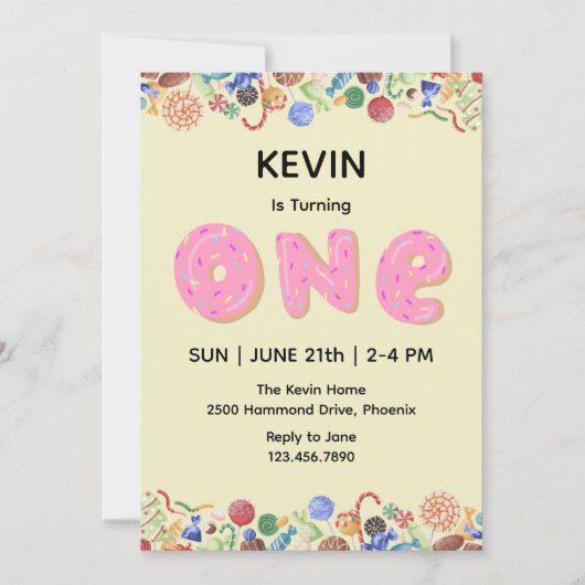 Cute Candy thème premier anniversaire Invitation (Devant)