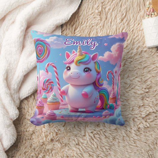 Cute Candy Unicorn Coussin - Nom modifiable (Couverture)