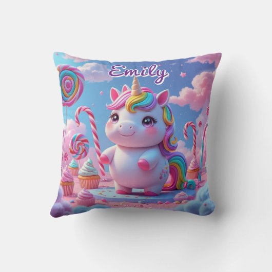 Cute Candy Unicorn Coussin - Nom modifiable (Verso)