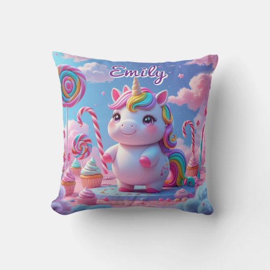 Cute Candy Unicorn Coussin - Nom modifiable (Recto)