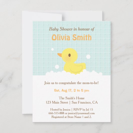 Cute Caoutchouc Ducky Bébé Douche Invitations (Devant)