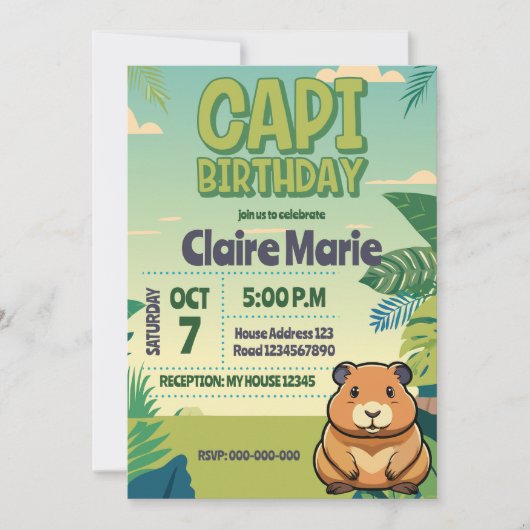 Cute CAPIBARA Invitation (Devant)