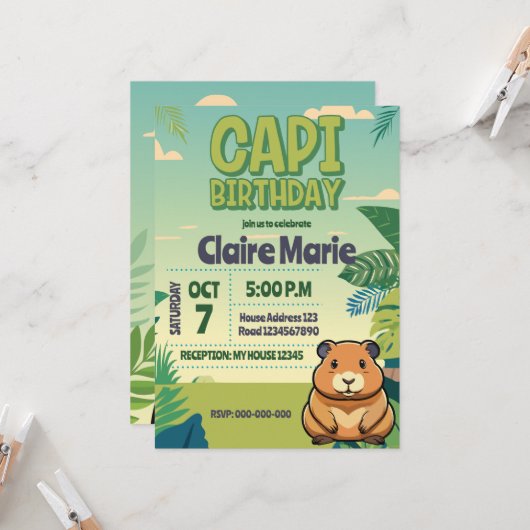 Cute CAPIBARA Invitation (Devant/Arrière en situation)