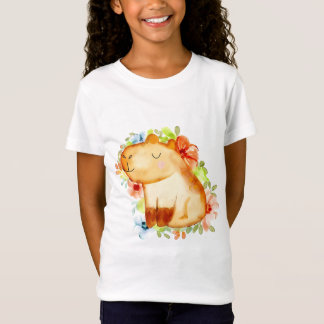 Cute Capybara Among Blooming Flowers T-shirt