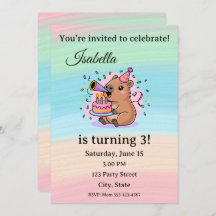 Cute Capybara Birthday Invitation Editable