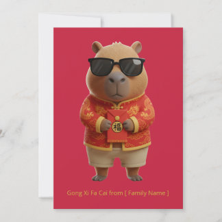 Cute Capybara Chinese New Year Red Gold Custom  Kaart