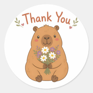 Cute Capybara Dank Je Wildbloemen Sticker